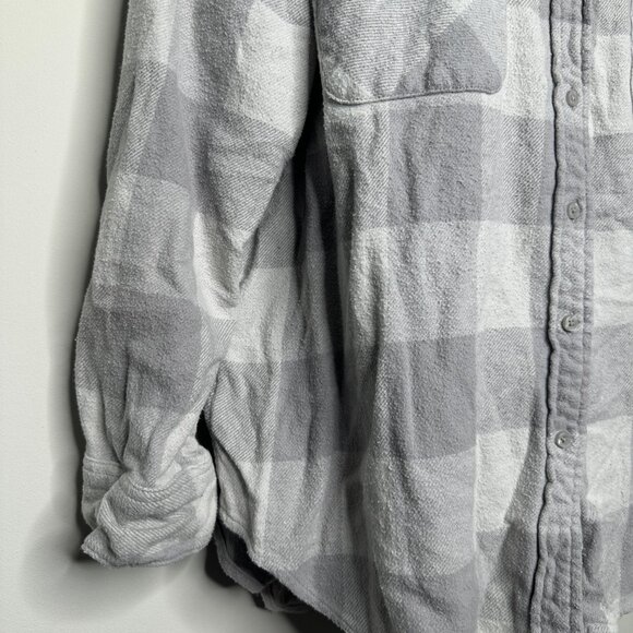 Aerie Grey Checkered Oversized Button Front Flannel Shirt Women's Small - Picture 2 of 5